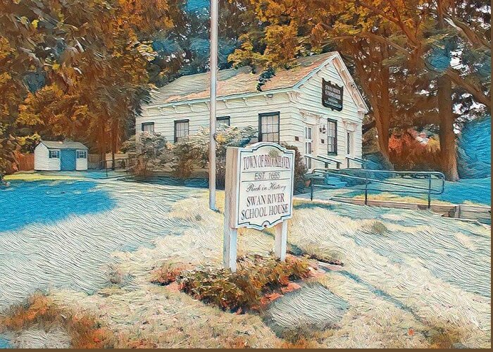 Schoolhouse Greeting Card featuring the mixed media The Old Brookhaven Schoolhouse by Stacie Siemsen