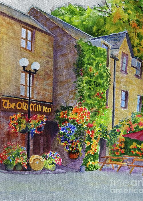 Scotland Greeting Card featuring the painting The Old Mill Inn by Karen Fleschler