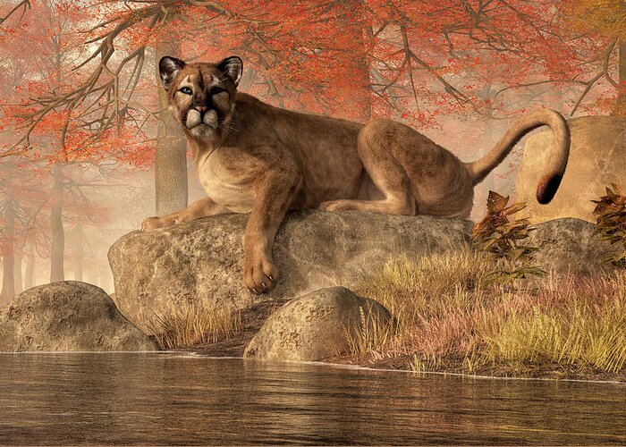 Old Mountain Lion Greeting Card featuring the digital art The Old Mountain Lion by Daniel Eskridge