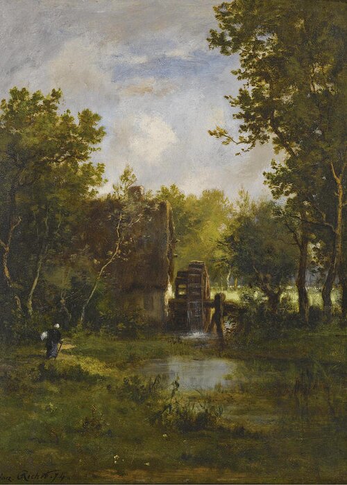 Leon Richet Greeting Card featuring the painting The Old Water Mill by Leon Richet