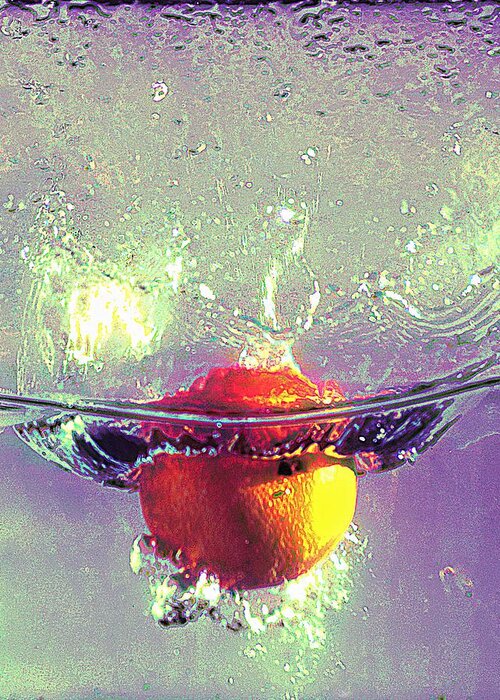 Orange Dropped In Water Greeting Card featuring the photograph The Orange with a Hat by Karen McKenzie McAdoo