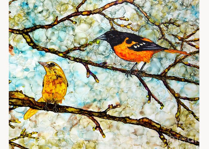 Oriole Greeting Card featuring the painting The Pair 1 by Jan Killian