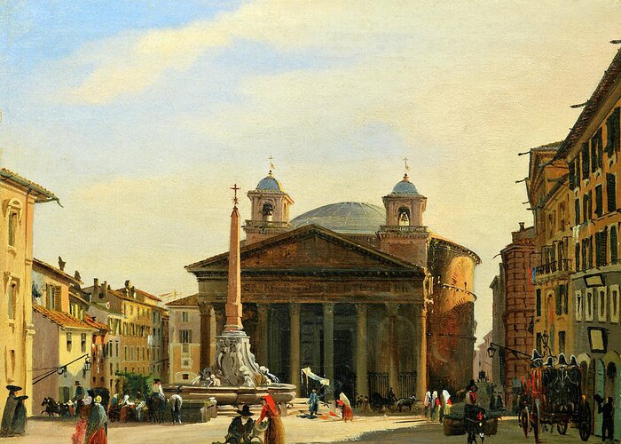 Ippolito Caffi Greeting Card featuring the painting The Pantheon. Rome by Ippolito Caffi