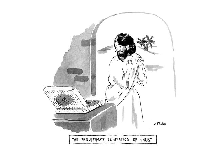 The Penultimate Temptation Of Christ Greeting Card featuring the drawing The Penultimate Temptation of Christ by Emily Flake