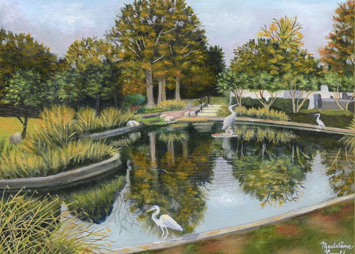 Maple Grove Greeting Card featuring the painting The Pond at Maple Grove by Madeline Lovallo