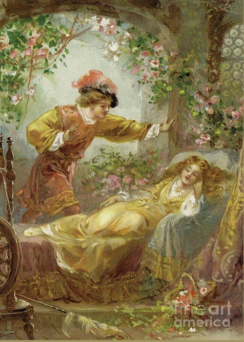 Sleeping Beauty Greeting Card featuring the painting The Prince finds the Sleeping Beauty by English School