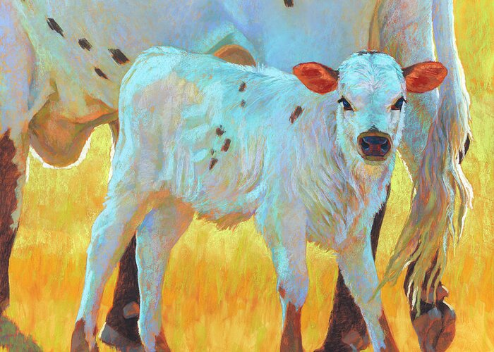 Longhorn Greeting Card featuring the pastel The Quiet Side of White by Rita Kirkman