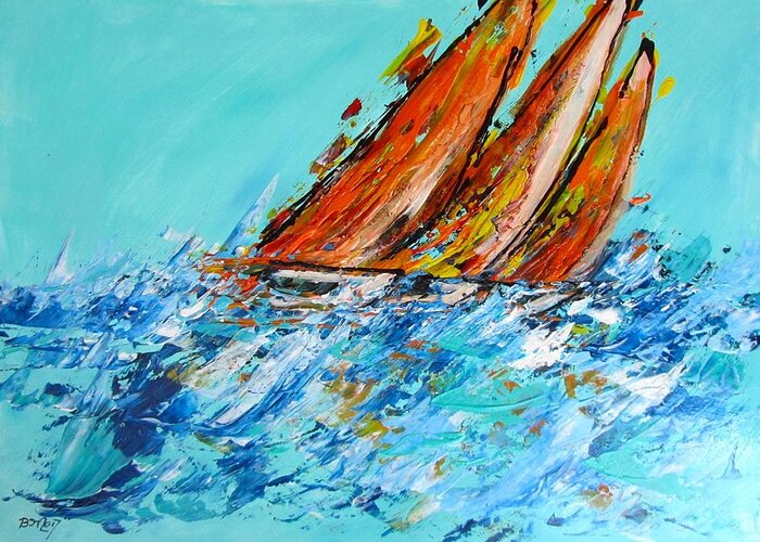 Boats Greeting Card featuring the painting The Race by Barbara O'Toole
