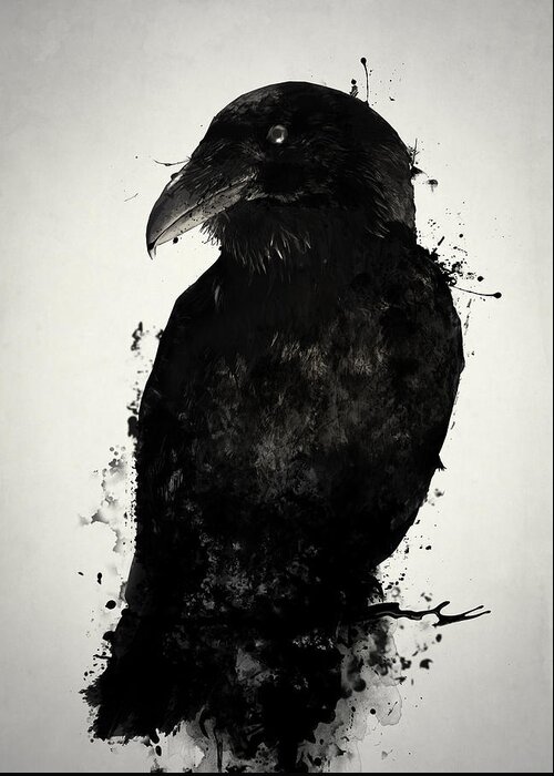 Raven Greeting Card featuring the mixed media The Raven by Nicklas Gustafsson