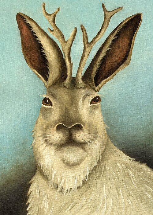 Jackalope Greeting Card featuring the painting The Real Jackalope by Leah Saulnier The Painting Maniac