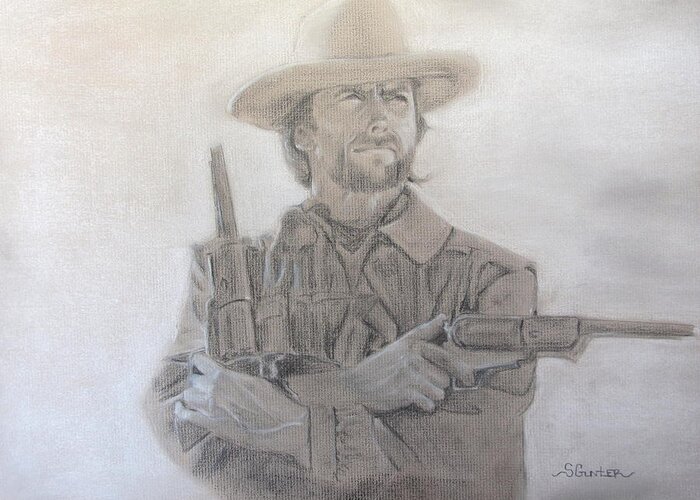 Clint Eastwood Greeting Card featuring the drawing The Rebel Wales by Sheila Gunter