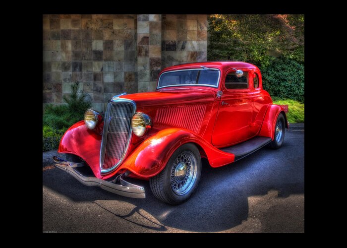 Automotive Art Greeting Card featuring the photograph 1934 Red Ford Coupe by Thom Zehrfeld