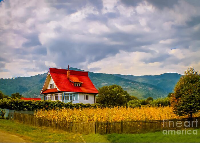 Rural Greeting Card featuring the photograph The red roof house by Claudia M Photography