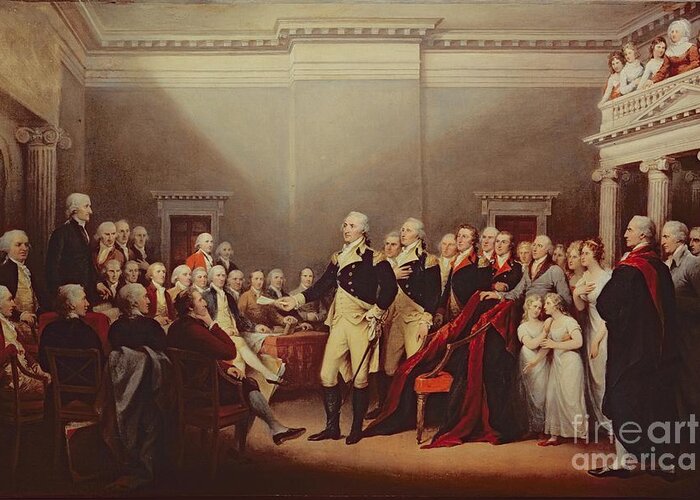 George Washington Greeting Card featuring the painting The Resignation of George Washington by John Trumbull