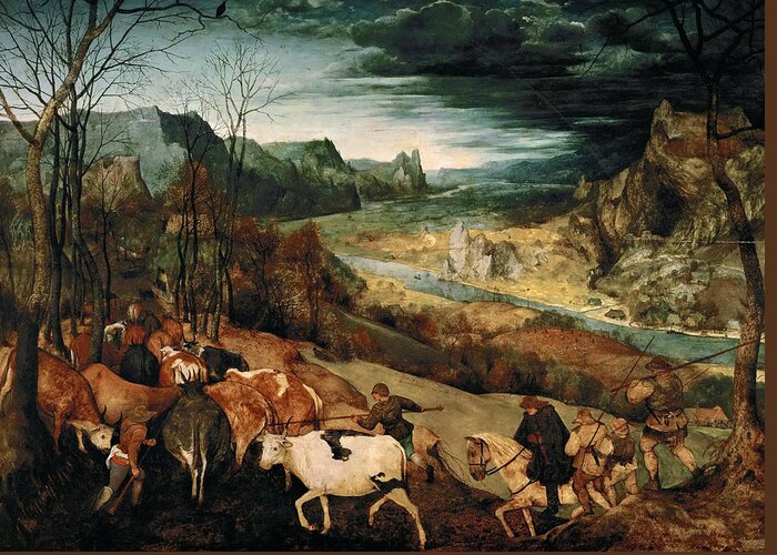 Netherlandish Painters Greeting Card featuring the painting The Return of the Herd by Pieter Bruegel the Elder