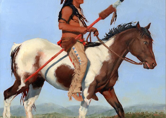 Native American Greeting Card featuring the painting On The Lookout by Margaret Stockdale