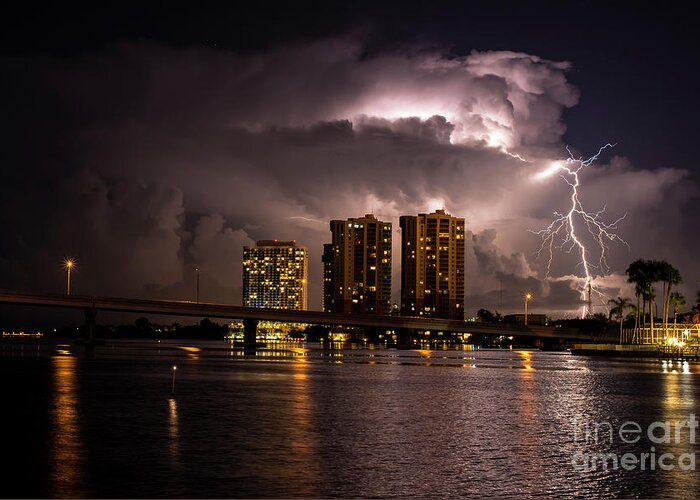 Lightning Greeting Card featuring the photograph The River Life by Quinn Sedam