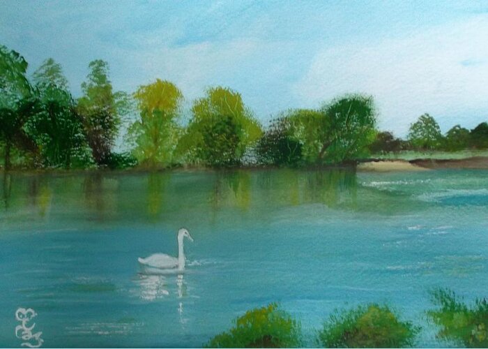 Landscape Greeting Card featuring the painting The River Thames at Shepperton by Carole Robins
