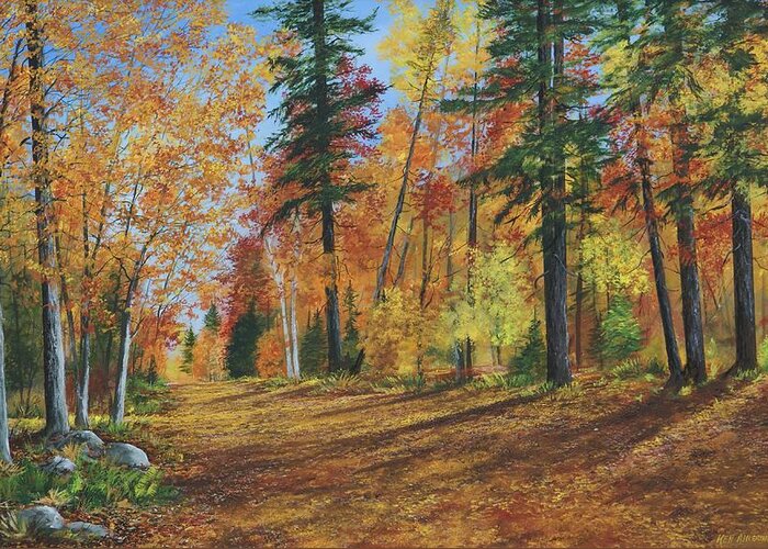 Fall Greeting Card featuring the painting The Road Less Traveled by Ken Ahlering