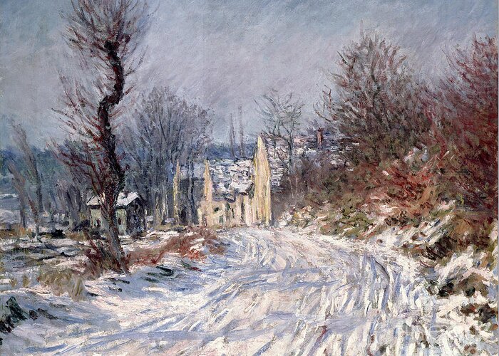 The Greeting Card featuring the painting The Road to Giverny in Winter by Claude Monet