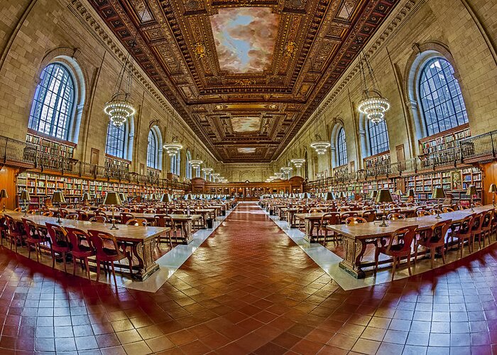 New York Public Library Greeting Card featuring the photograph The Rose Main Reading Room NYPL by Susan Candelario