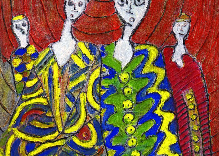 Abstract Greeting Card featuring the painting The Royal Sisters by Wayne Potrafka