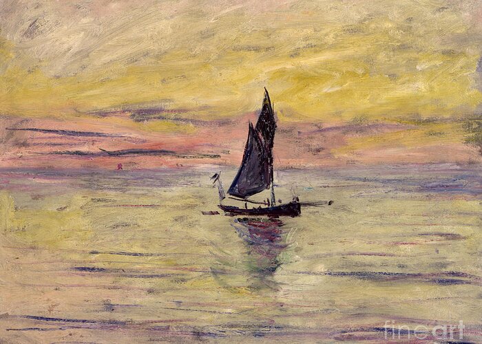 French Greeting Card featuring the painting The Sailing Boat Evening Effect by Claude Monet