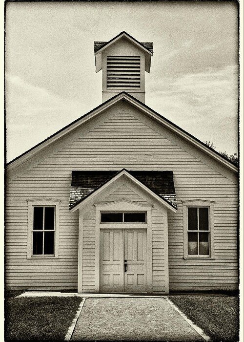 School House Greeting Card featuring the photograph The School Goodells BW by Mary Bedy