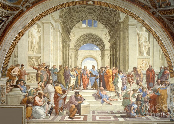 Science Greeting Card featuring the photograph The School Of Athens, Raphael by Science Source