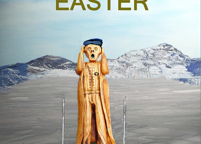 The Scream World Tour Skiing Greeting Card featuring the mixed media The Scream World Tour Skiing Happy Easter by Eric Kempson