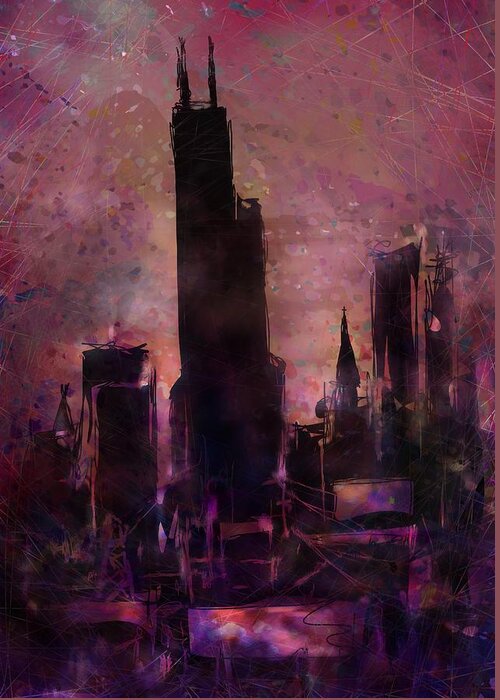 The Sears Tower Greeting Card featuring the digital art The Sears Tower by William Russell Nowicki