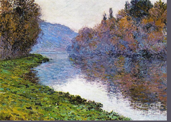 The Seine At Jenfosse Greeting Card featuring the painting The Seine at Jenfosse by Claude Monet