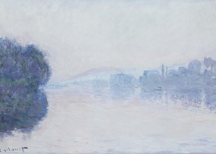 Impressionism; Impressionist; Landscape; River; Dawn; Mist; Reflection; Tree; River Greeting Card featuring the painting The Seine near Vernon by Claude Monet