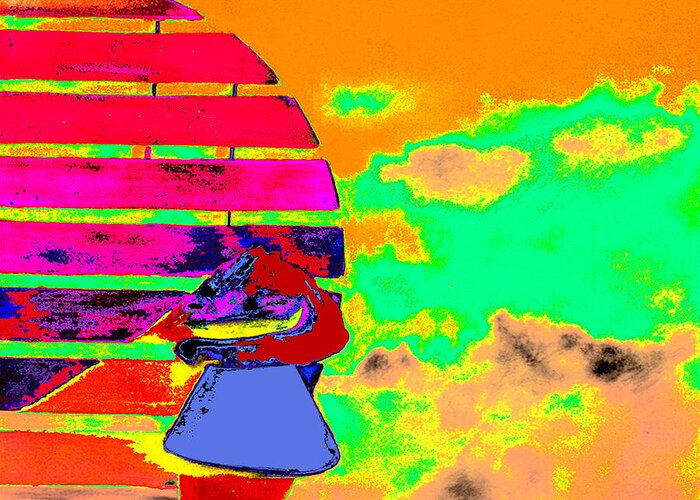 Beach Greeting Card featuring the digital art The Shell and The Storm with Adirondack Chair by Joe Hoover