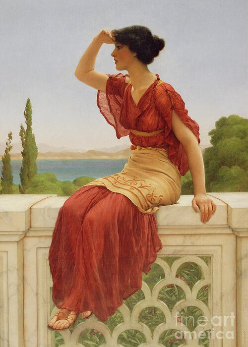 Famous Greeting Card featuring the painting The Signal by John William Godward by Esoterica Art Agency