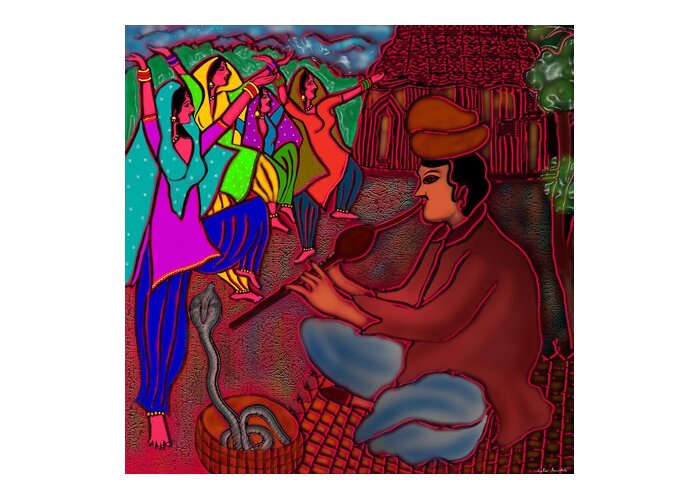 Snake Charmer Painting Greeting Card featuring the digital art The Snake charmer by Latha Gokuldas Panicker