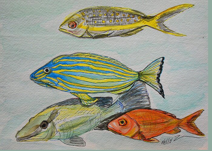 Fish Greeting Card featuring the painting The Snapper Four by Kelly Smith