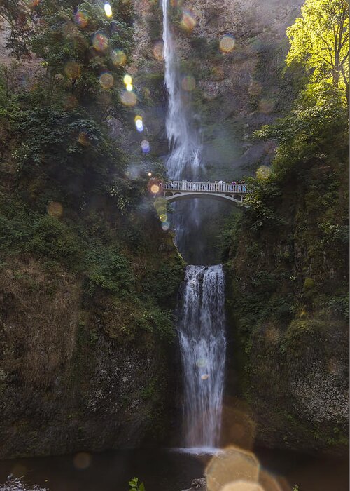 The Sparkles Of Multnomah Falls In Oregon Greeting Card featuring the photograph The Sparkles of Multnomah Falls in Oregon by Angela Stanton
