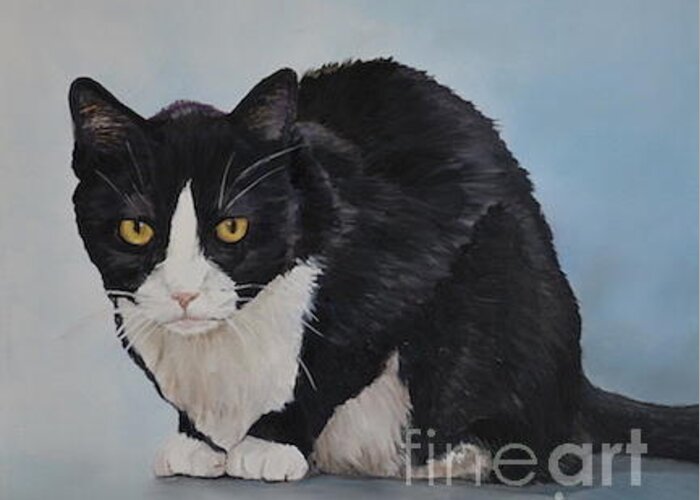 Cat Greeting Card featuring the painting The Stalker by Charlotte Yealey