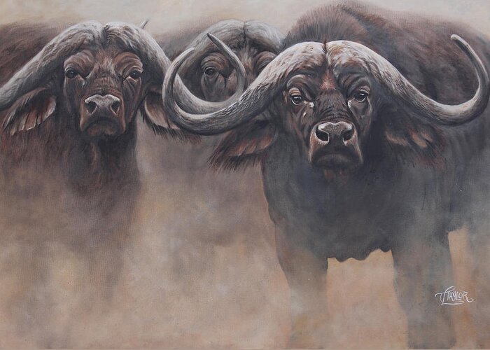 African Buffalo Greeting Card featuring the painting The Stand by Tammy Taylor
