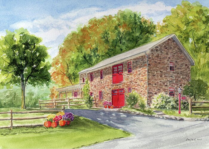 Stone Barn Greeting Card featuring the painting The Stone House by Vikki Bouffard