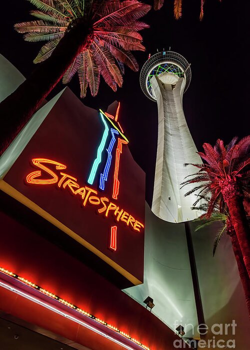 The Stratosphere Greeting Card featuring the photograph The Stratosphere Tower Entrance by Aloha Art