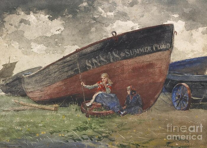 Winslow Homer 1836 - 1910 The Summer Cloud. Boat Greeting Card featuring the painting The Summer Cloud #1 by MotionAge Designs