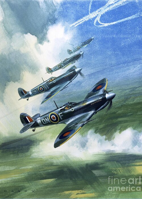 The Greeting Card featuring the painting The Supermarine Spitfire Mark IX by Wilfred Hardy