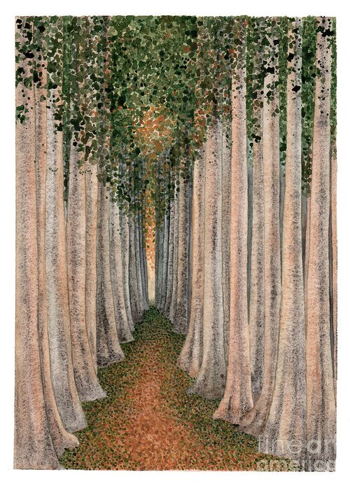 Trees Greeting Card featuring the painting The Temple by Hilda Wagner