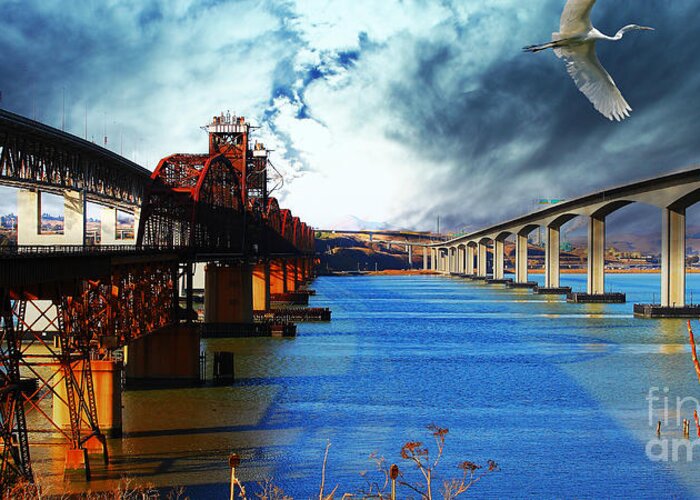 Wingsdomain Greeting Card featuring the photograph The Three Benicia-Martinez Bridges . A Journey Through Time by San Francisco