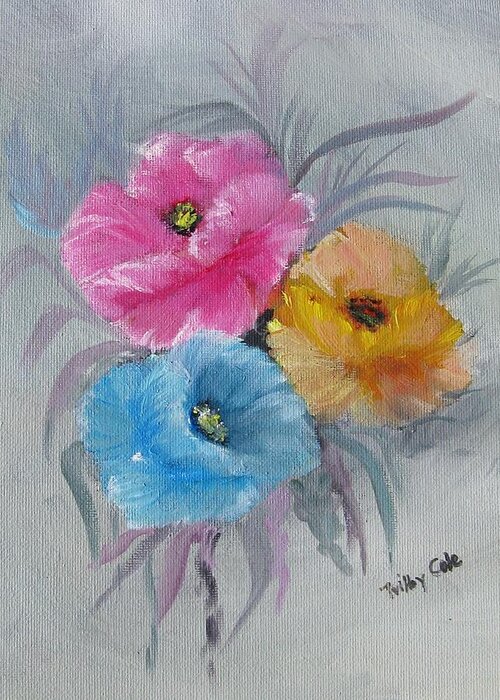 Flowers Greeting Card featuring the painting The trio by Trilby Cole
