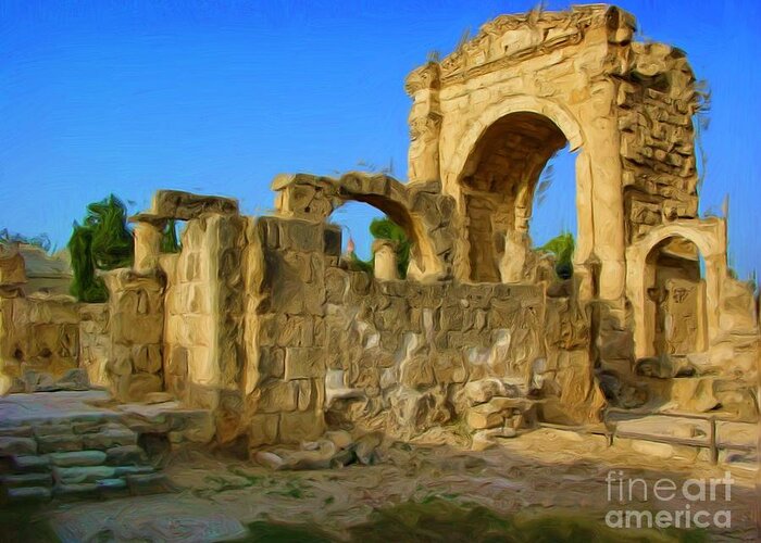 Arch Greeting Card featuring the painting The Triumphal Arch of Tyre by Hussein Kefel