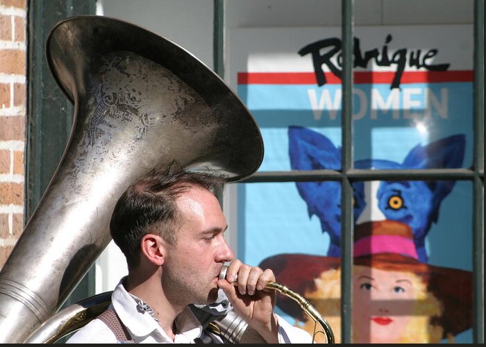 New Orleans Greeting Card featuring the photograph The Tuba Serenade In New Orleans by Michael Hoard