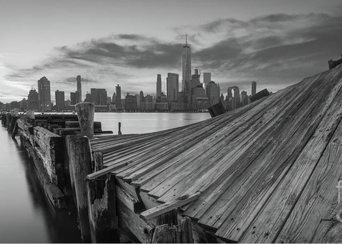 Twisted Pier Greeting Card featuring the photograph The Twisted Pier Panorama BW by Michael Ver Sprill